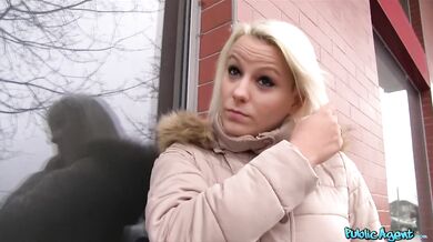 Sex blonde in red bra fucked by big hard cock for cash