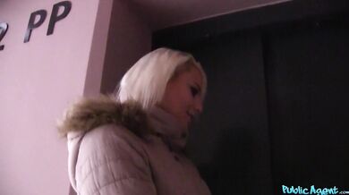 Sex blonde in red bra fucked by big hard cock for cash