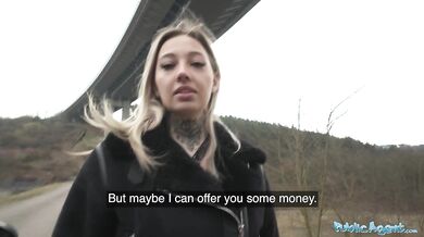 Hitchhiker fucked outdoors and indoors in fishnet body suit