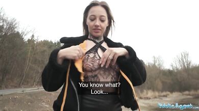 Hitchhiker fucked outdoors and indoors in fishnet body suit