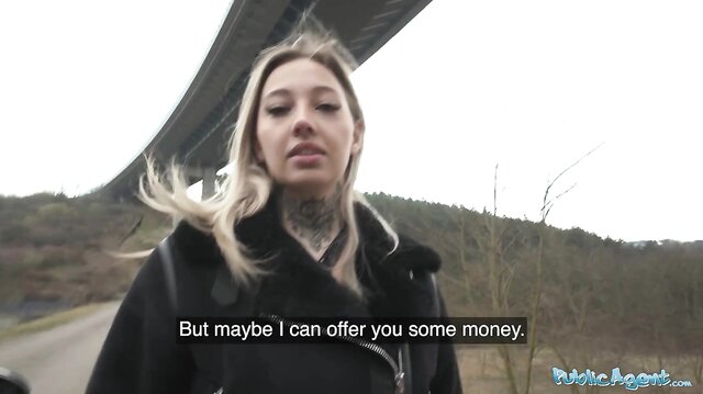 Hitchhiker fucked outdoors and indoors in fishnet body suit