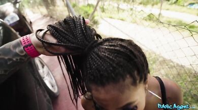 Ebony Latina with huge natural big tits has fun outside