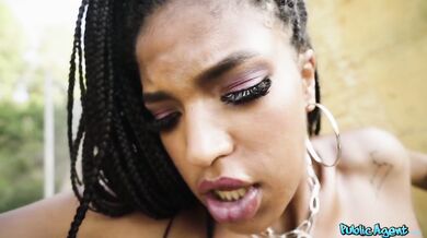 Ebony Latina with huge natural big tits has fun outside