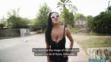 Ebony Latina with huge natural big tits has fun outside
