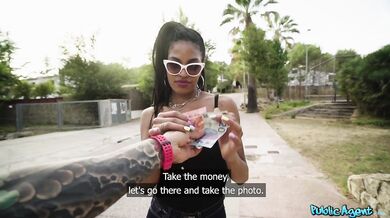 Ebony Latina with huge natural big tits has fun outside