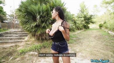 Ebony Latina with huge natural big tits has fun outside