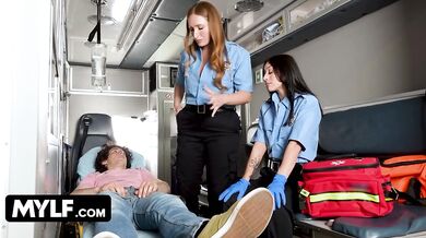 Busty Paramedics Skylar Snow And Alexa Chains Fix A Biker's Throbbing Boner