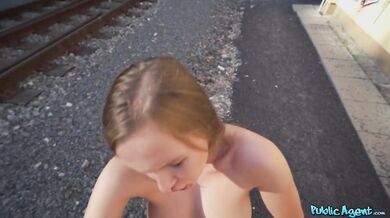 Deep creampie for unlucky babe behind the train station