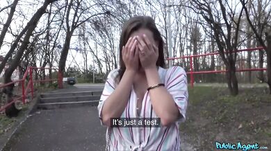 Ukrainian girl with amazing natural tits worried having outdoor sex