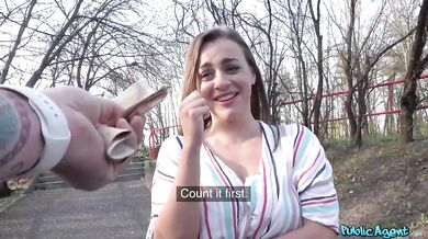 Ukrainian girl with amazing natural tits worried having outdoor sex