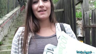Cute and shy teen brunette gets fucked in a car