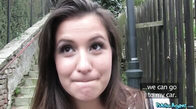 Cute and shy teen brunette gets fucked in a car