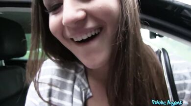 Cute and shy teen brunette gets fucked in a car