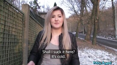 Painfully cute blonde teen gets even more horny from having sex outdoors
