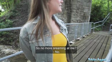 She gets fucked deep by a fat cock in public