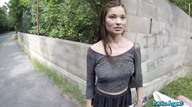 Lost Asian tourist with lovely tits and little hairy pussy fucked under a bridge