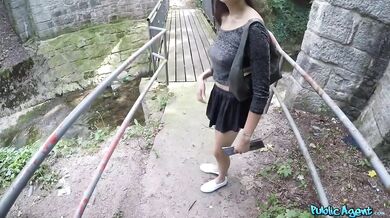 Lost Asian tourist with lovely tits and little hairy pussy fucked under a bridge