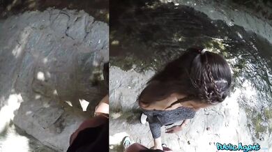 Lost Asian tourist with lovely tits and little hairy pussy fucked under a bridge