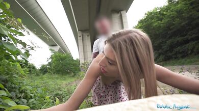 Hot babe with the cutiest ass fucks outdoors in a public place