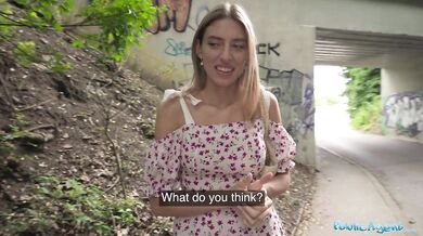 Hot babe with the cutiest ass fucks outdoors in a public place