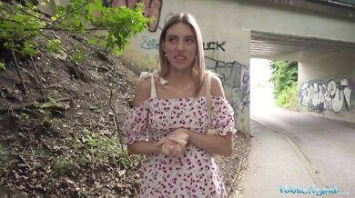 Hot babe with the cutiest ass fucks outdoors in a public place