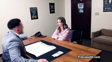 Titty wife bouncing on principals cock while calling home