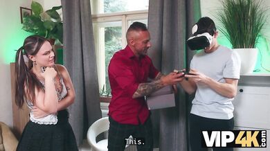 The virtual game ends with a real cumshot from his daddy