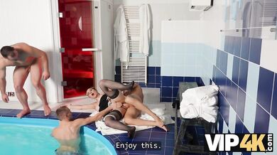 They used the pool for hot fuck