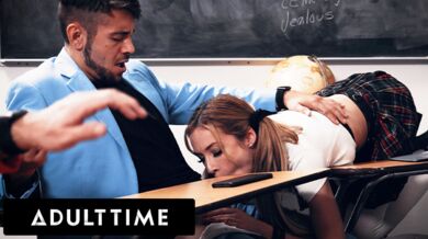 Bored Petite Aiden Ashley Sucks Classmate Under Desk Then Gets Fucked After Class