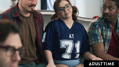 Naughty Leana Lovings Almost Caught Riding Stepdad's Best Buddies!