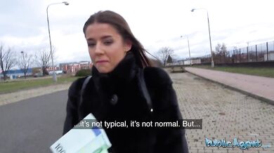 Nervous brunette gets so creamy during risky sex