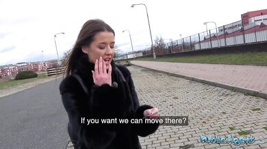 Nervous brunette gets so creamy during risky sex