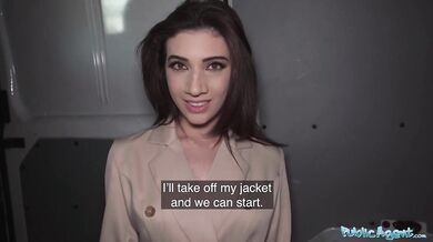 Super sexy brunette shows off her tits and ass and fucks hard
