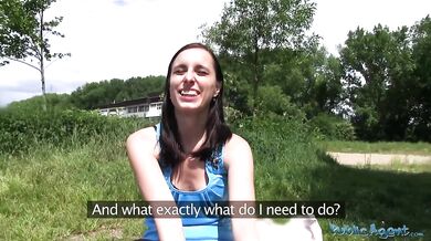 Real amateur Czech shy teen displays her body in public and talked into sex