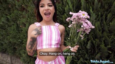 Cute South American brunette has sex in someone's garden