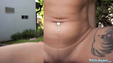Cute South American brunette has sex in someone's garden