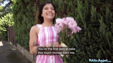 Cute South American brunette has sex in someone's garden