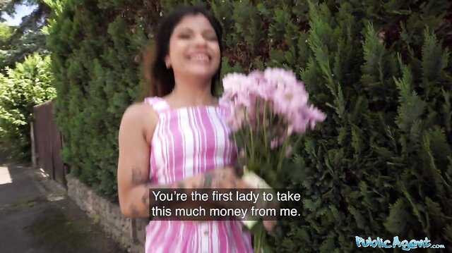 Cute South American brunette has sex in someone's garden