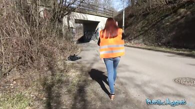 Teen redhead with nice natural tits is doing community service but prefers big cock