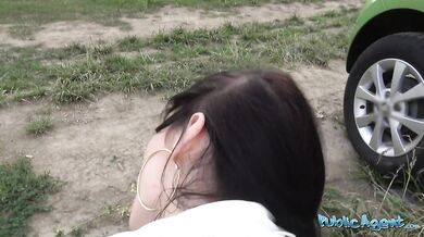 Hot young brunette risks flashing her tits, ass and pussy before sex with big cock