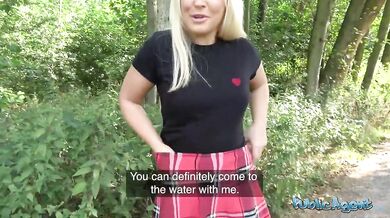 British Scottish blonde girl goes all the way with thick cock in public park