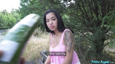 French Vietnamese babe with big tits and tight Asian pussy fucked outdoors