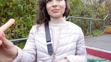 Busty Helina Dream takes big cock in public for POV sex