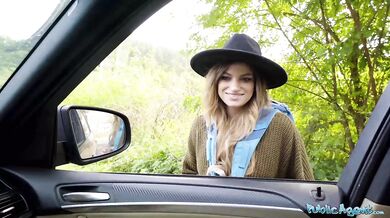 Big tits hitchhiker Nicole Rae fucks big dick in public