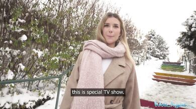 Cute blonde shows outdoor POV blowjob in secret location