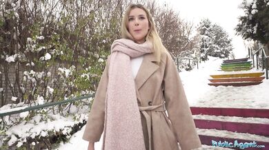 Cute blonde shows outdoor POV blowjob in secret location