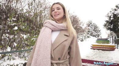 Cute blonde shows outdoor POV blowjob in secret location