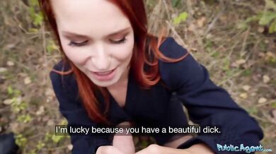 Redhead Clemence Audiard POV blowjob and public sex with big dick