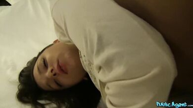 Teen college babe with tight petite body experiences her first huge cock in her pussy