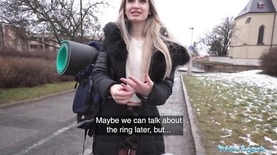 Married blonde babe has sex with a stranger with a huge fat cock
